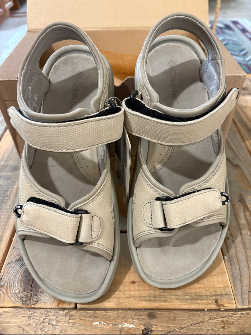 Columbia Sandal in Beige with Velcro Straps